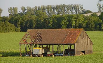  Schadensbild an der Feldscheune des Hofguts Wiesenmühle, Kriegsheim 
